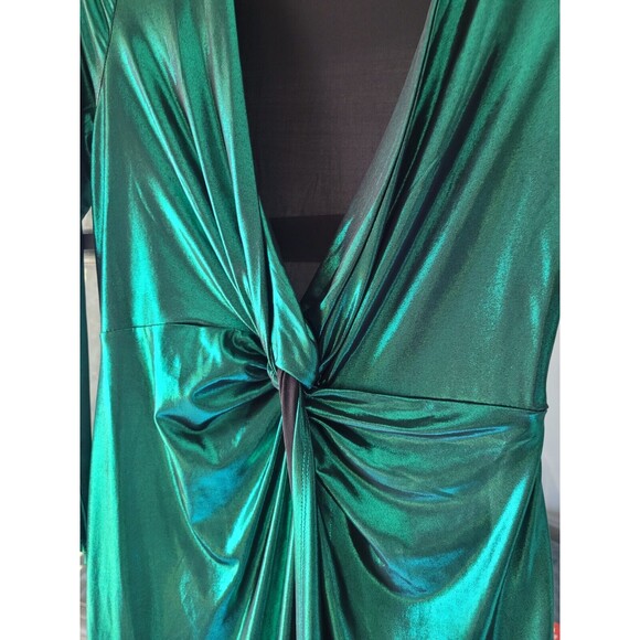 Lulus Medium Supernova Teal Green Twist-Front Long Sleeve Maxi Dress Metallic - Picture 3 of 7